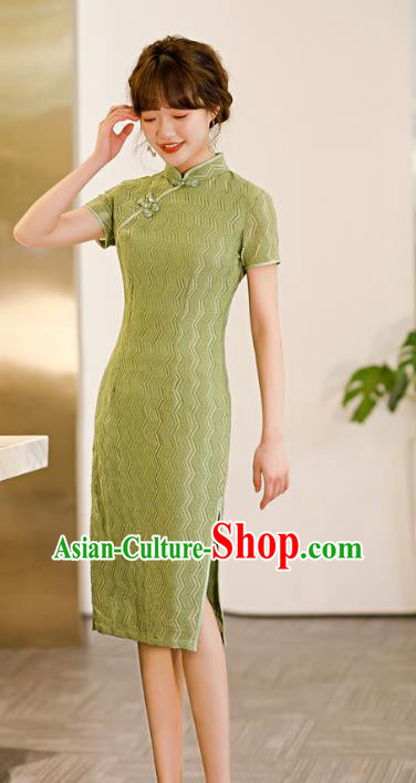 Chinese Traditional Elegant Cheongsam Classical Green Lace Qipao Dress Chinese Traditional Elegant Cheongsam Classical Green Lace Qipao Dress