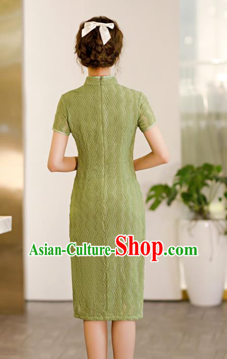 Chinese Traditional Elegant Cheongsam Classical Green Lace Qipao Dress Chinese Traditional Elegant Cheongsam Classical Green Lace Qipao Dress