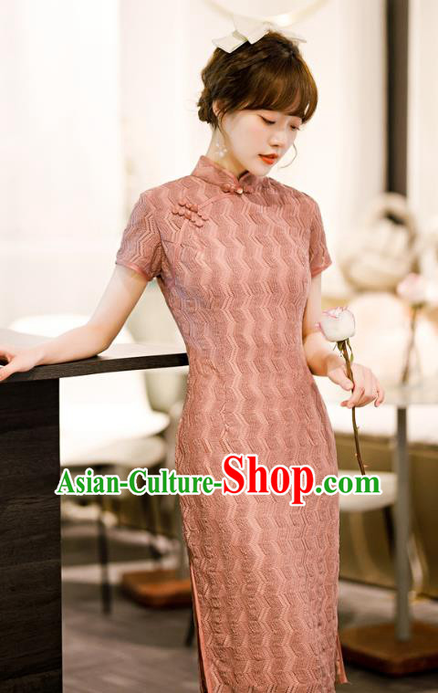 Chinese Classical Pink Lace Qipao Dress Traditional Elegant Cheongsam Chinese Classical Pink Lace Qipao Dress Traditional Elegant Cheongsam