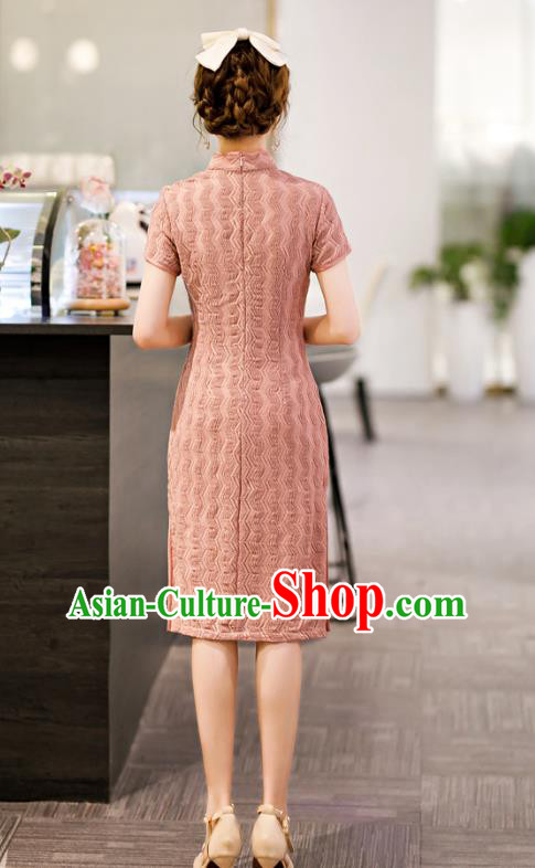 Chinese Classical Pink Lace Qipao Dress Traditional Elegant Cheongsam Chinese Classical Pink Lace Qipao Dress Traditional Elegant Cheongsam