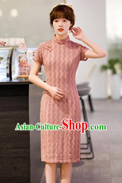 Chinese Classical Pink Lace Qipao Dress Traditional Elegant Cheongsam Chinese Classical Pink Lace Qipao Dress Traditional Elegant Cheongsam
