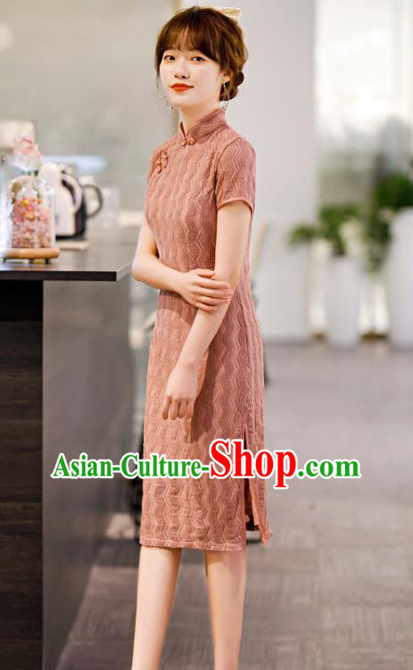Chinese Classical Pink Lace Qipao Dress Traditional Elegant Cheongsam Chinese Classical Pink Lace Qipao Dress Traditional Elegant Cheongsam