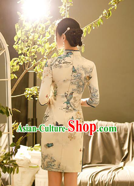 Chinese Classical Printing Butterfly Qipao Dress Traditional Shang Hai Fashion Cheongsam Chinese Classical Printing Butterfly Qipao Dress Traditional Shang Hai Fashion Cheongsam