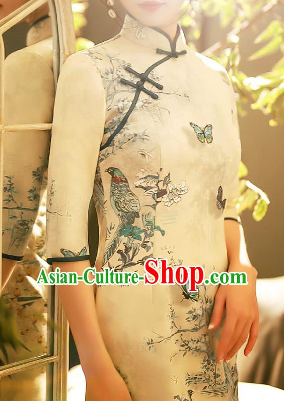 Chinese Classical Printing Butterfly Qipao Dress Traditional Shang Hai Fashion Cheongsam Chinese Classical Printing Butterfly Qipao Dress Traditional Shang Hai Fashion Cheongsam