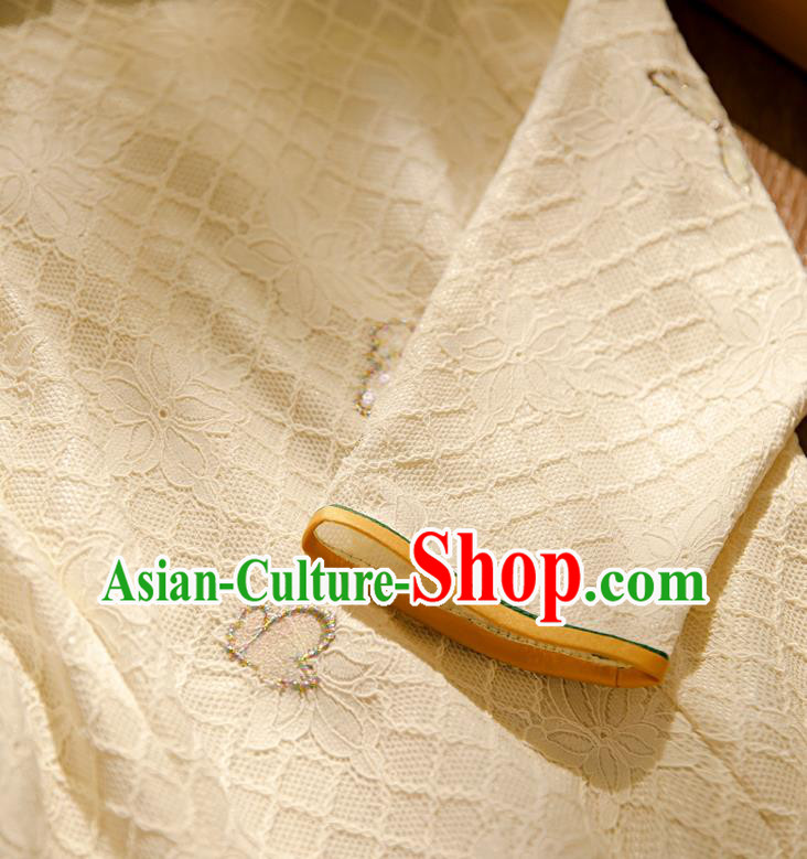 Chinese Classical Beige Lace Qipao Dress Traditional Young Lady Cheongsam Chinese Classical Beige Lace Qipao Dress Traditional Young Lady Cheongsam