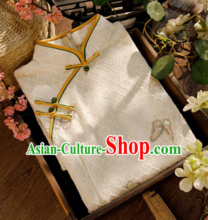 Chinese Classical Beige Lace Qipao Dress Traditional Young Lady Cheongsam Chinese Classical Beige Lace Qipao Dress Traditional Young Lady Cheongsam