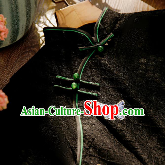Chinese Classical Sequins Butterfly Qipao Dress Traditional Black Lace Cheongsam Clothing Chinese Classical Sequins Butterfly Qipao Dress Traditional Black Lace Cheongsam Clothing