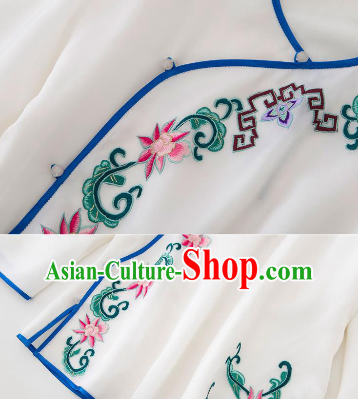 China Traditional Embroidered Flowers White Flax Shirt Tang Suit Upper Outer Garment Women Blouse China Traditional Embroidered Flowers White Flax Shirt Tang Suit Upper Outer Garment Women Blouse