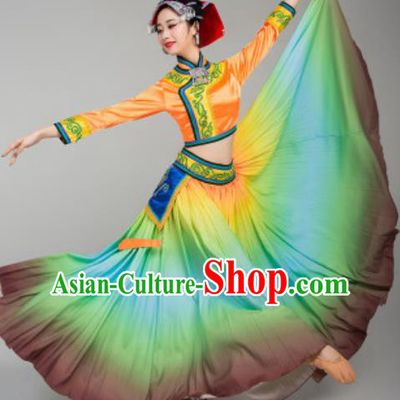 Chinese Yao Minority Dance Costumes Ethnic Stage Performance Orange Outfits