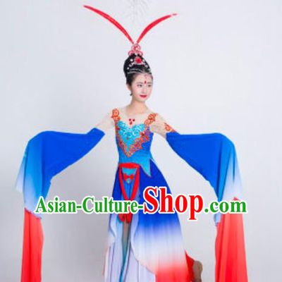 China Water Sleeve Dance Costume Classical Dance Stage Performance Blue Dress