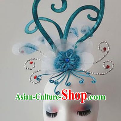 China Traditional Yangko Dance Hair Accessories Folk Dance Blue Hair Clasp Handmade Fan Dance Headwear