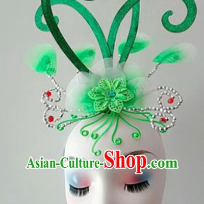 China Handmade Stage Performance Headwear Traditional Yangko Dance Hair Accessories Folk Dance Green Hair Clasp