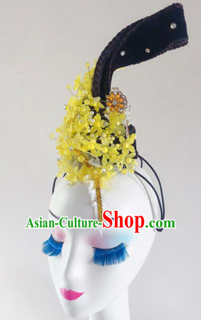 China Traditional Classical Dance Yellow Flowers Hair Accessories Handmade Beauty Dance Wigs Chignon China Traditional Classical Dance Yellow Flowers Hair Accessories Handmade Beauty Dance Wigs Chignon