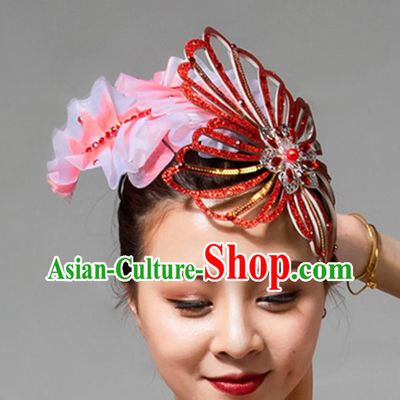 China Handmade Stage Performance Hair Accessories Traditional Folk Dance Red Butterfly Hair Clasp