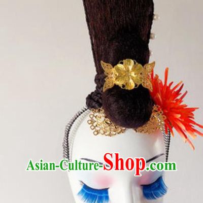 China Handmade Stage Performance Hair Clasp Classical Dance Wigs Chignon Headdress