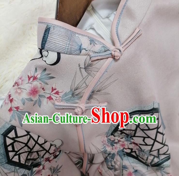 Chinese Classical Printing Plum Bamboo Pink Qipao Dress Traditional Winter Women Cheongsam Chinese Classical Printing Plum Bamboo Pink Qipao Dress Traditional Winter Women Cheongsam