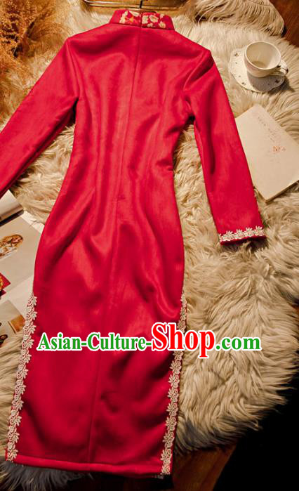 Chinese Bride Toast Clothing Classical Printing Red Qipao Dress Traditional Wedding Cheongsam Chinese Bride Toast Clothing Classical Printing Red Qipao Dress Traditional Wedding Cheongsam