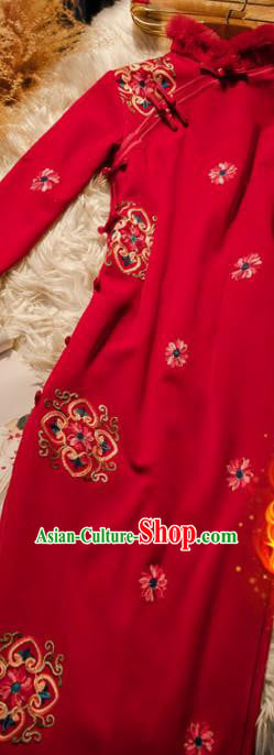 Chinese Traditional Wedding Cheongsam Bride Toast Clothing Classical Winter Red Qipao Dress Chinese Traditional Wedding Cheongsam Bride Toast Clothing Classical Winter Red Qipao Dress