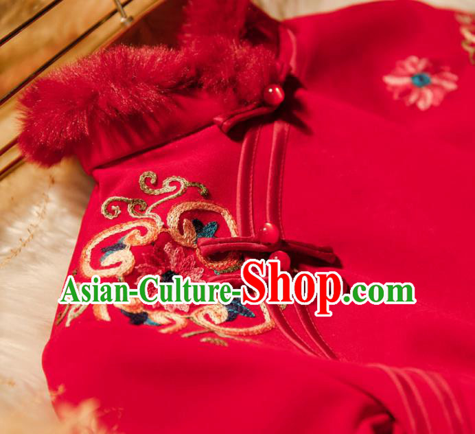 Chinese Traditional Wedding Cheongsam Bride Toast Clothing Classical Winter Red Qipao Dress Chinese Traditional Wedding Cheongsam Bride Toast Clothing Classical Winter Red Qipao Dress