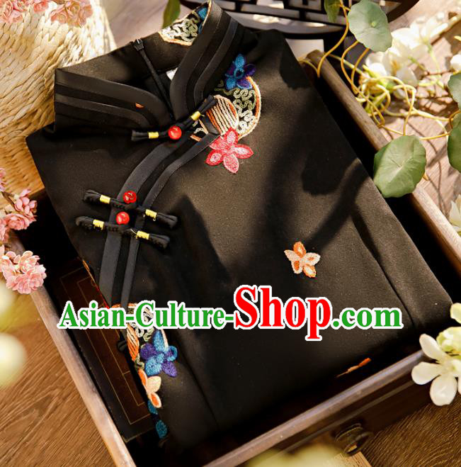 Chinese Traditional Black Cheongsam Clothing Classical Embroidered Qipao Dress Chinese Traditional Black Cheongsam Clothing Classical Embroidered Qipao Dress