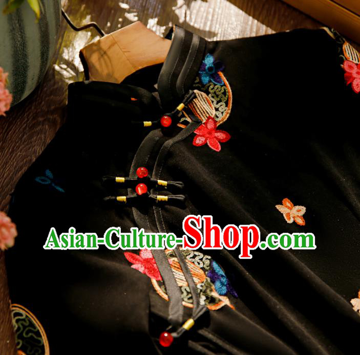 Chinese Traditional Black Cheongsam Clothing Classical Embroidered Qipao Dress Chinese Traditional Black Cheongsam Clothing Classical Embroidered Qipao Dress