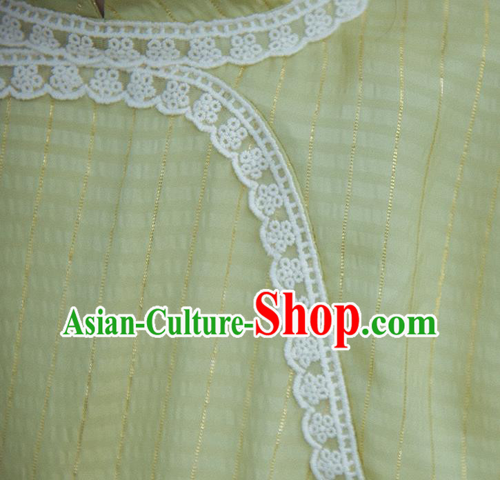 Chinese National Young Lady Qipao Dress Traditional Yellow Cheongsam Clothing Chinese National Young Lady Qipao Dress Traditional Yellow Cheongsam Clothing