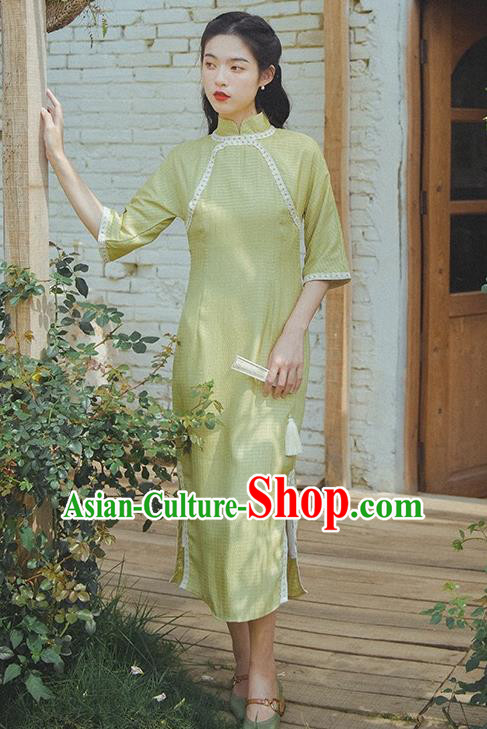 Chinese National Young Lady Qipao Dress Traditional Yellow Cheongsam Clothing Chinese National Young Lady Qipao Dress Traditional Yellow Cheongsam Clothing