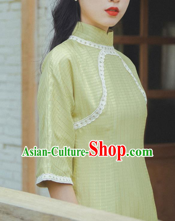 Chinese National Young Lady Qipao Dress Traditional Yellow Cheongsam Clothing Chinese National Young Lady Qipao Dress Traditional Yellow Cheongsam Clothing