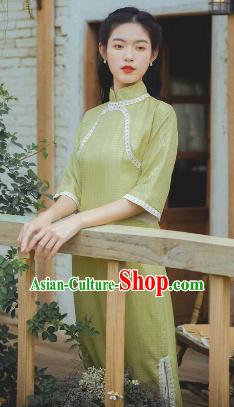 Chinese National Young Lady Qipao Dress Traditional Yellow Cheongsam Clothing Chinese National Young Lady Qipao Dress Traditional Yellow Cheongsam Clothing