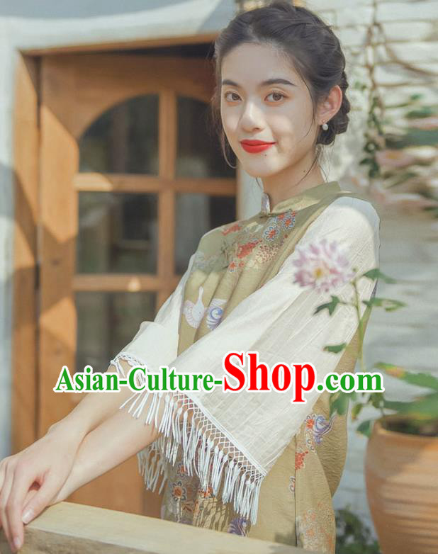 Chinese National Light Green Qipao Dress Traditional Wide Sleeve Cheongsam Clothing Chinese National Light Green Qipao Dress Traditional Wide Sleeve Cheongsam Clothing