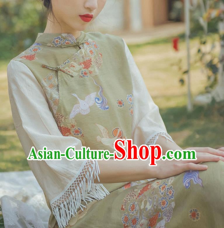 Chinese National Light Green Qipao Dress Traditional Wide Sleeve Cheongsam Clothing Chinese National Light Green Qipao Dress Traditional Wide Sleeve Cheongsam Clothing