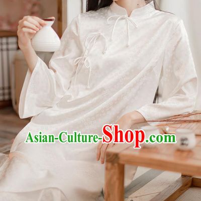 Chinese Traditional Slant Opening Cheongsam Clothing National White Silk Qipao Dress