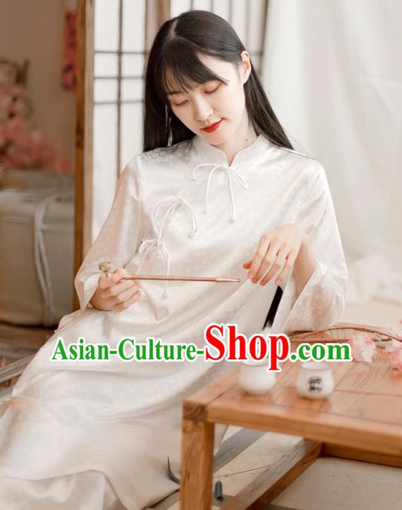 Chinese Traditional Slant Opening Cheongsam Clothing National White Silk Qipao Dress Chinese Traditional Slant Opening Cheongsam Clothing National White Silk Qipao Dress
