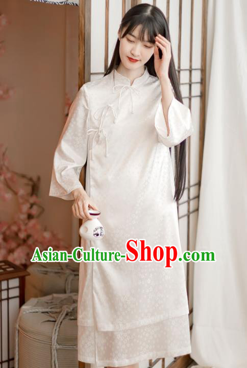 Chinese Traditional Slant Opening Cheongsam Clothing National White Silk Qipao Dress Chinese Traditional Slant Opening Cheongsam Clothing National White Silk Qipao Dress
