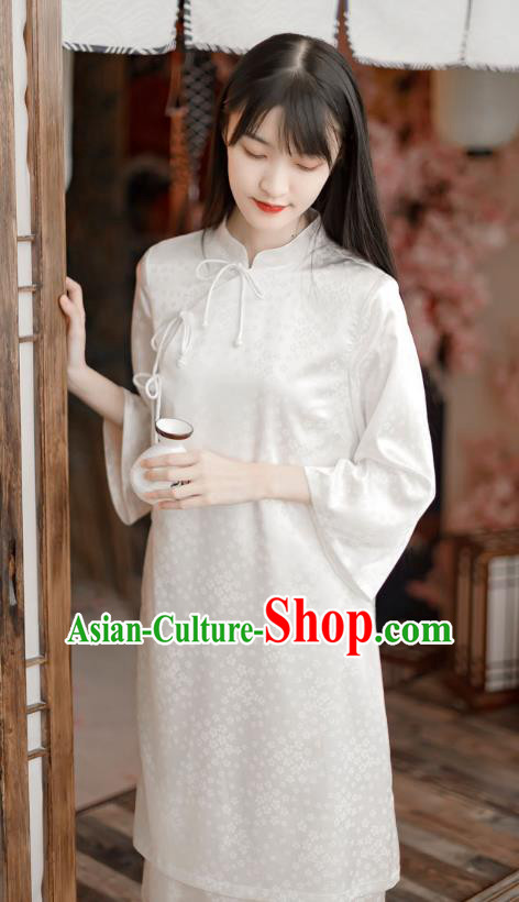 Chinese Traditional Slant Opening Cheongsam Clothing National White Silk Qipao Dress Chinese Traditional Slant Opening Cheongsam Clothing National White Silk Qipao Dress