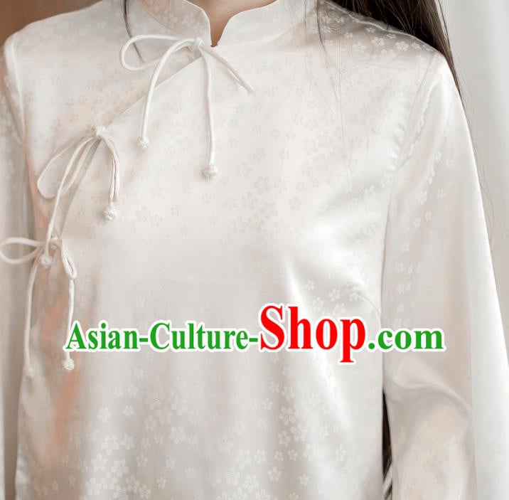 Chinese Traditional Slant Opening Cheongsam Clothing National White Silk Qipao Dress Chinese Traditional Slant Opening Cheongsam Clothing National White Silk Qipao Dress