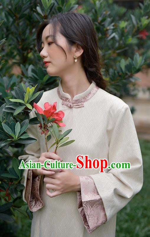 Chinese Traditional Tang Suit Cheongsam Clothing National Beige Suede Qipao Dress Chinese Traditional Tang Suit Cheongsam Clothing National Beige Suede Qipao Dress