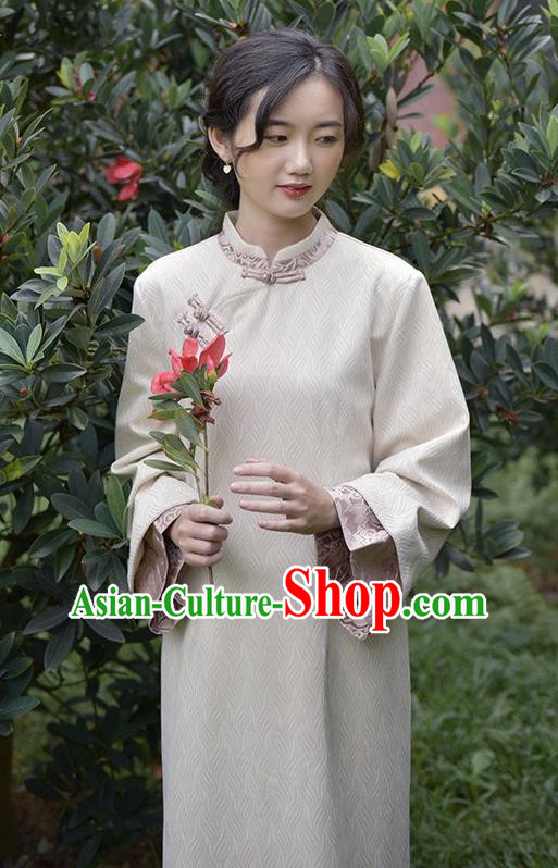 Chinese Traditional Tang Suit Cheongsam Clothing National Beige Suede Qipao Dress Chinese Traditional Tang Suit Cheongsam Clothing National Beige Suede Qipao Dress