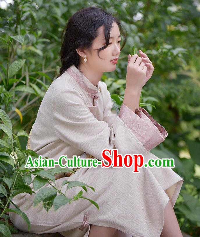 Chinese Traditional Tang Suit Cheongsam Clothing National Beige Suede Qipao Dress Chinese Traditional Tang Suit Cheongsam Clothing National Beige Suede Qipao Dress
