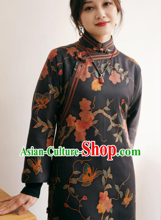 China Black Silk Qipao Dress Female Gambiered Guangdong Gauze Long Cheongsam China Black Silk Qipao Dress Female Gambiered Guangdong Gauze Long Cheongsam