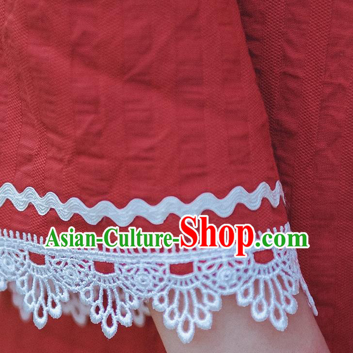 Chinese Traditional Lace Sleeve Red Cheongsam Clothing National Shanghai Young Girl Qipao Dress Chinese Traditional Lace Sleeve Red Cheongsam Clothing National Shanghai Young Girl Qipao Dress