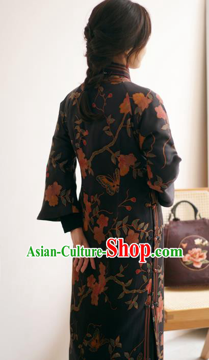 China Black Silk Qipao Dress Female Gambiered Guangdong Gauze Long Cheongsam China Black Silk Qipao Dress Female Gambiered Guangdong Gauze Long Cheongsam