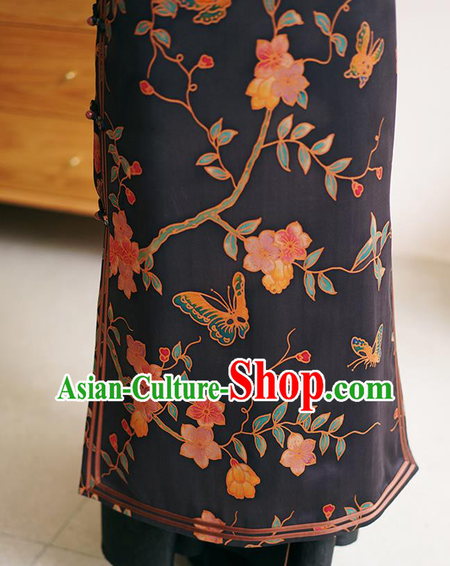 China Black Silk Qipao Dress Female Gambiered Guangdong Gauze Long Cheongsam China Black Silk Qipao Dress Female Gambiered Guangdong Gauze Long Cheongsam