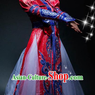Chinese Mongolian Ethnic Woman Stage Performance Dress Outfits Mongol Nationality Minority Folk Dance Costumes