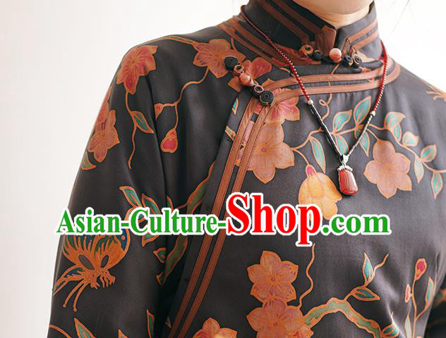 China Black Silk Qipao Dress Female Gambiered Guangdong Gauze Long Cheongsam China Black Silk Qipao Dress Female Gambiered Guangdong Gauze Long Cheongsam