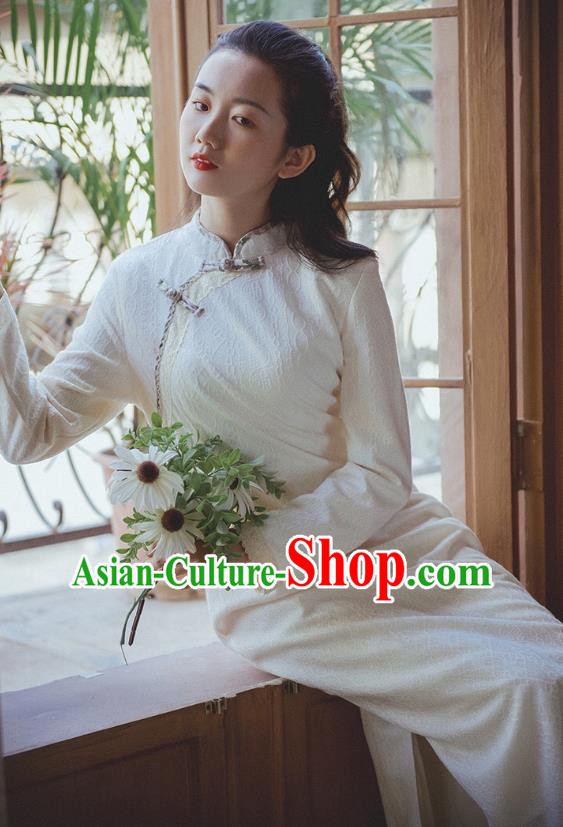 Chinese Traditional White Lace Cheongsam Clothing National Modern Dance Qipao Dress Chinese Traditional White Lace Cheongsam Clothing National Modern Dance Qipao Dress