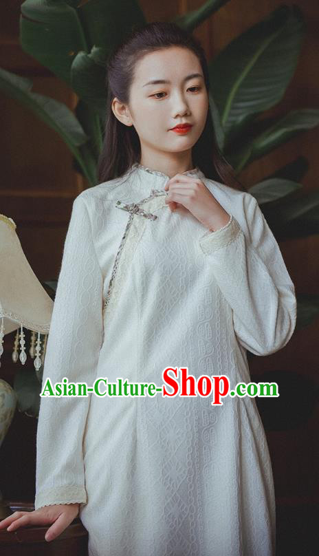 Chinese Traditional White Lace Cheongsam Clothing National Modern Dance Qipao Dress Chinese Traditional White Lace Cheongsam Clothing National Modern Dance Qipao Dress