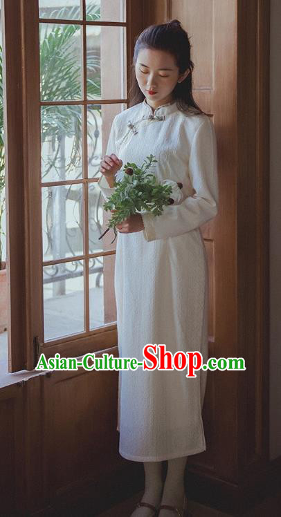 Chinese Traditional White Lace Cheongsam Clothing National Modern Dance Qipao Dress Chinese Traditional White Lace Cheongsam Clothing National Modern Dance Qipao Dress