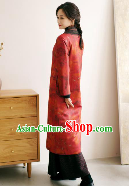 China Female Gambiered Guangdong Gauze Long Cheongsam Red Silk Qipao Dress China Female Gambiered Guangdong Gauze Long Cheongsam Red Silk Qipao Dress