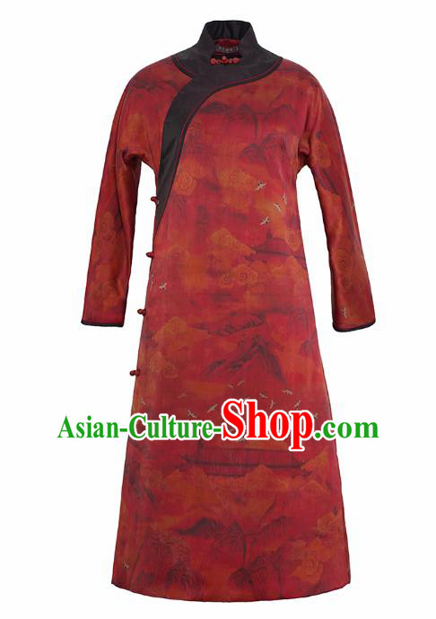 China Female Gambiered Guangdong Gauze Long Cheongsam Red Silk Qipao Dress China Female Gambiered Guangdong Gauze Long Cheongsam Red Silk Qipao Dress